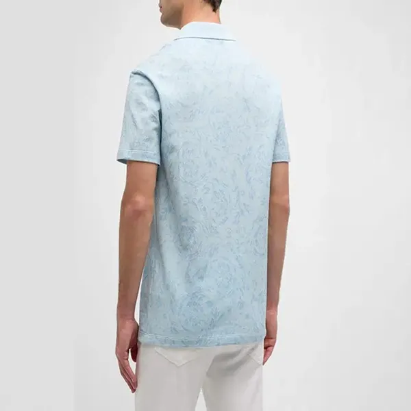 Áo Polo Nam Versace Iconic Barocco Pique Shirt Màu Xanh Nhạt Size XS