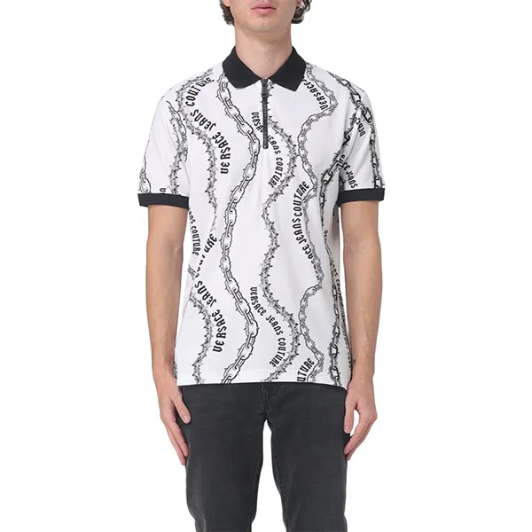 Áo Polo Nam Versace Jeans Couture Chain Couture Cotton Shirt Màu Trắng Họa Tiết Size S