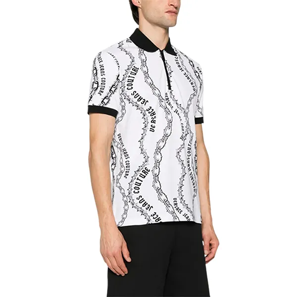 Áo Polo Nam Versace Jeans Couture Chain Couture Cotton Shirt Màu Trắng Họa Tiết Size S