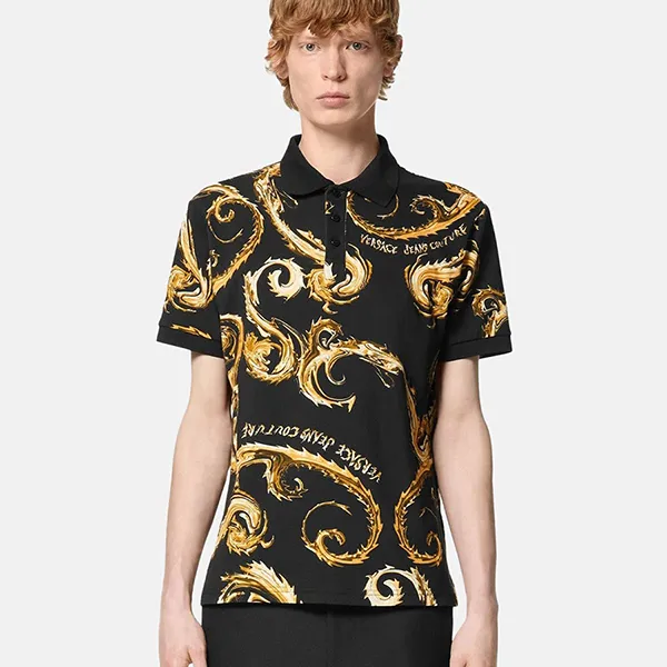 Áo Polo Nam Versace Jeans Couture Slim-Fit Chromo E77GAG6S0EJS390EG89 Màu Đen Họa Tiết Size S - Thời trang - Vua Hàng Hiệu