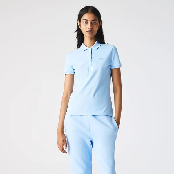 Áo Polo Nữ Lacoste L.12.d Slim Fit Stretch Mini Pique Polo Shirt PF5462 HBP Màu Xanh Dương Size 34