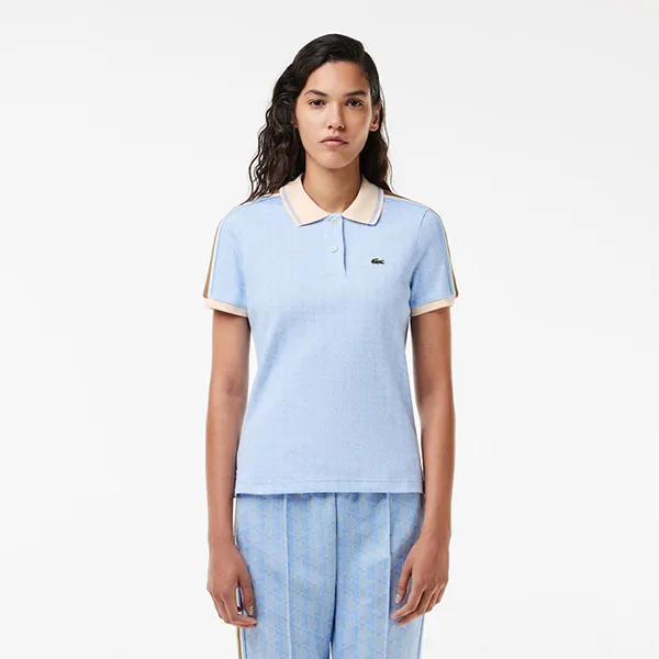 Áo Polo Nữ Lacoste Slim Shirt Jacquard With Monogram Pattern DF0849-WB5 Màu Xanh Blue Size 34