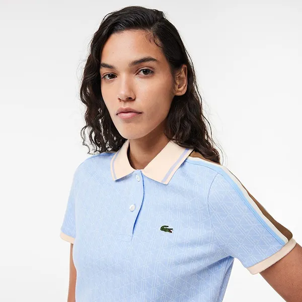 Áo Polo Nữ Lacoste Slim Shirt Jacquard With Monogram Pattern DF0849-WB5 Màu Xanh Blue Size 34