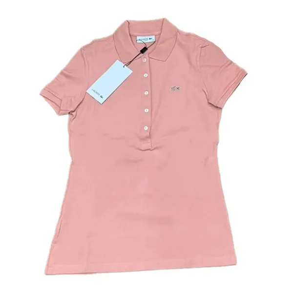 Áo Polo Nữ Lacoste Women's Slim Fit Stretch Mini Cotton Piqué Polo PF7845 Màu Hồng Nhạt Size 36