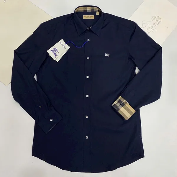 Áo Sơ Mi Burberry Logo Embroidered Navy Shirt 8036293 Màu Xanh Navy Size S