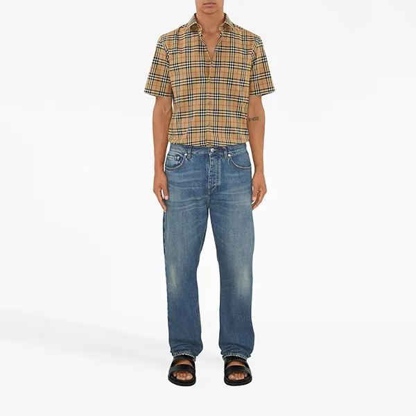 Áo Sơ Mi Cộc Tay Nam Burberry Check Pattern Short-Sleeved Shirt Màu Nâu Be Size XS - Thời trang - Vua Hàng Hiệu