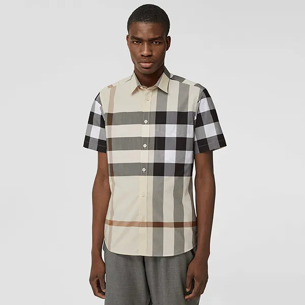 Áo Sơ Mi Cộc Tay Nam Burberry Check Shirt 8105467 Phối Màu Size XS