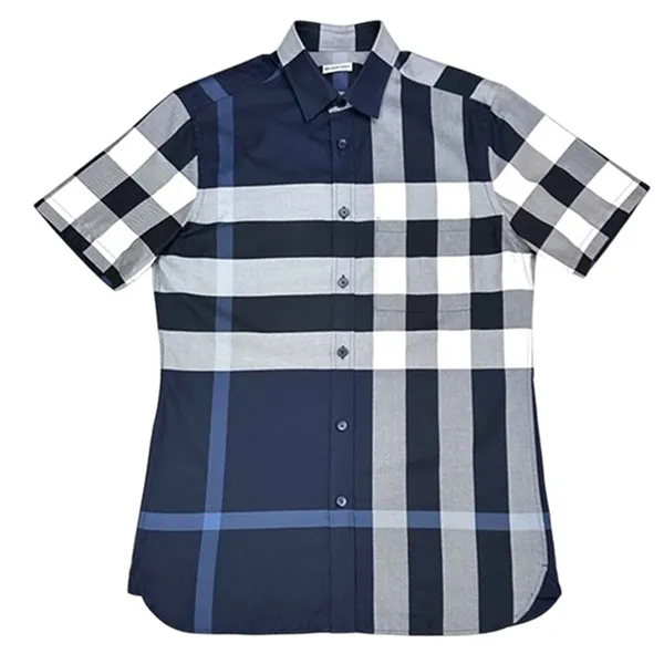 Áo Sơ Mi Cộc Tay Nam Burberry White/DC Blue Ip Check Màu Xanh Size L