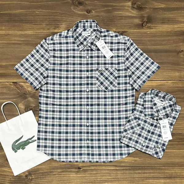 Áo Sơ Mi Cộc Tay Nam Lacoste Men's Cotton Shirt Màu Đen Trắng - Thời trang - Vua Hàng Hiệu