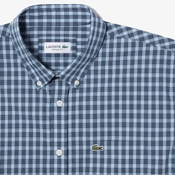 Áo Sơ Mi Cộc Tay Nam Lacoste Men's Short Sleeve Shirt CH0744 IR8 Màu Kẻ Xanh Size Size 38
