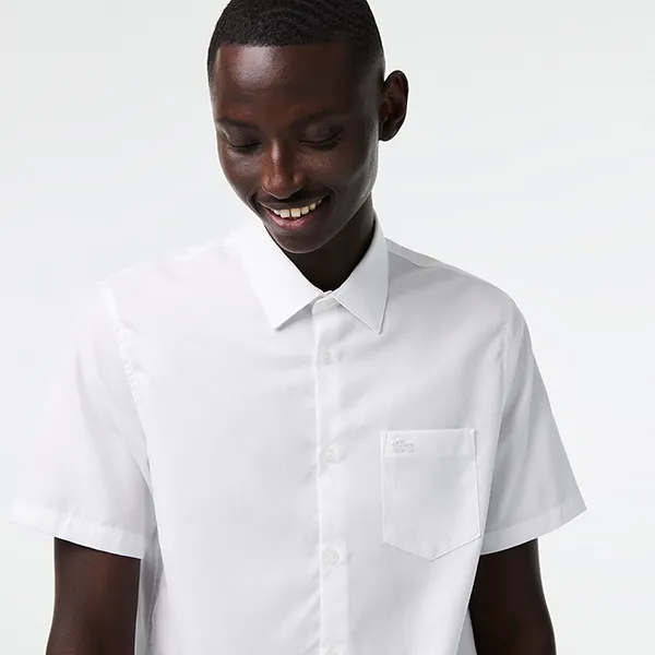 Áo Sơ Mi Cộc Tay Nam Lacoste Regular Fit Solid Cotton Shirt CH8528 51 001 Màu Trắng Size 38
