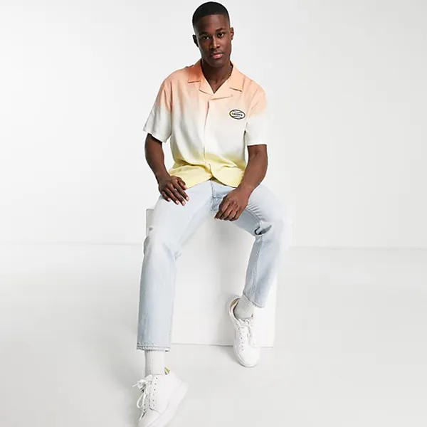 Áo Sơ Mi Cộc Tay Nam Lacoste Tie Dye Shirt In Peach Màu Vàng Cam Size XS