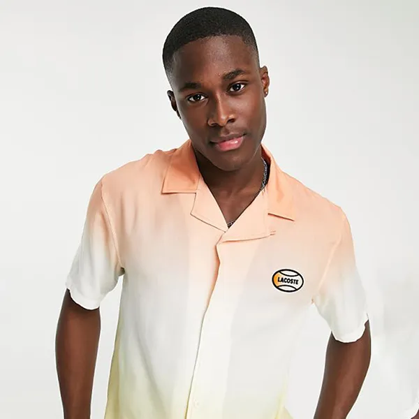 Áo Sơ Mi Cộc Tay Nam Lacoste Tie Dye Shirt In Peach Màu Vàng Cam Size XS