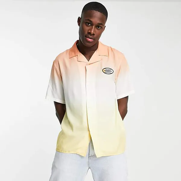 Áo Sơ Mi Cộc Tay Nam Lacoste Tie Dye Shirt In Peach Màu Vàng Cam Size XS