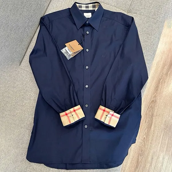 Áo Sơ Mi Dài Tay Nam Burberry Check Shirt Màu Xanh Navy Size L