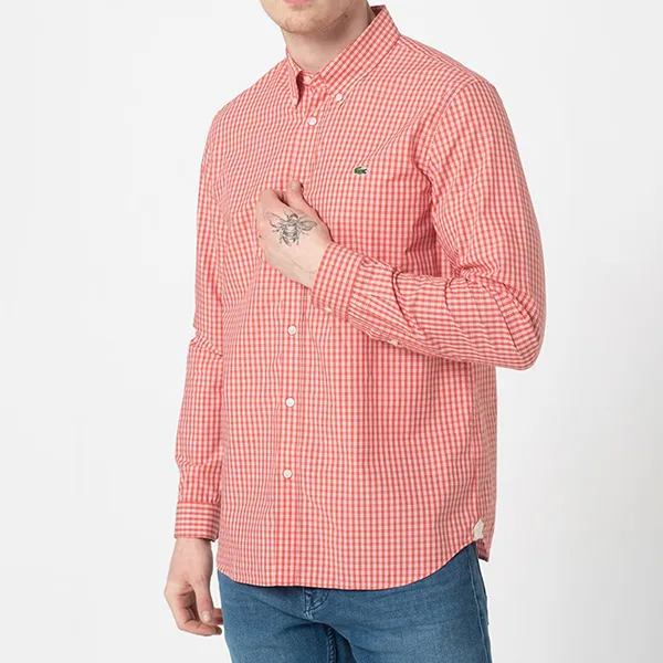 Áo Sơ Mi Dài Tay Nam Lacoste Regular Fit Check CH4499 Màu Đỏ Size 40