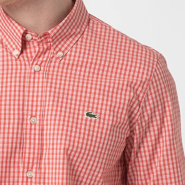 Áo Sơ Mi Dài Tay Nam Lacoste Regular Fit Check CH4499 Màu Đỏ Size 40