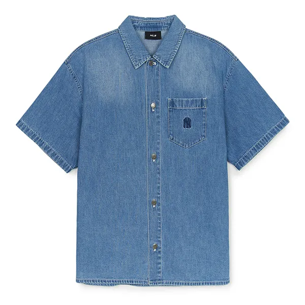 Áo Sơ Mi MLB Varsity Logo Denim Shirts New York Yankees 3ADRV0253-50BLL Màu Xanh Blue - Thời trang - Vua Hàng Hiệu