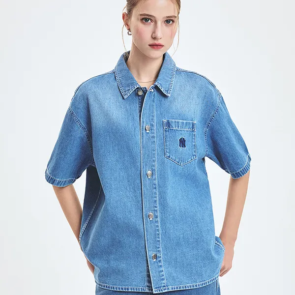 Áo Sơ Mi MLB Varsity Logo Denim Shirts New York Yankees 3ADRV0253-50BLL Màu Xanh Blue - Thời trang - Vua Hàng Hiệu