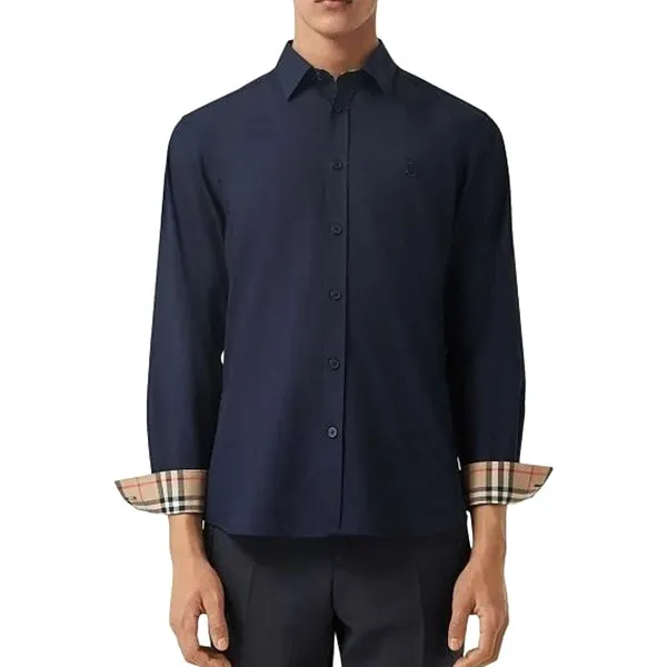Áo Sơ Mi Nam Burberry Logo Embroidered Navy Shirt Màu Xanh Navy Size XS