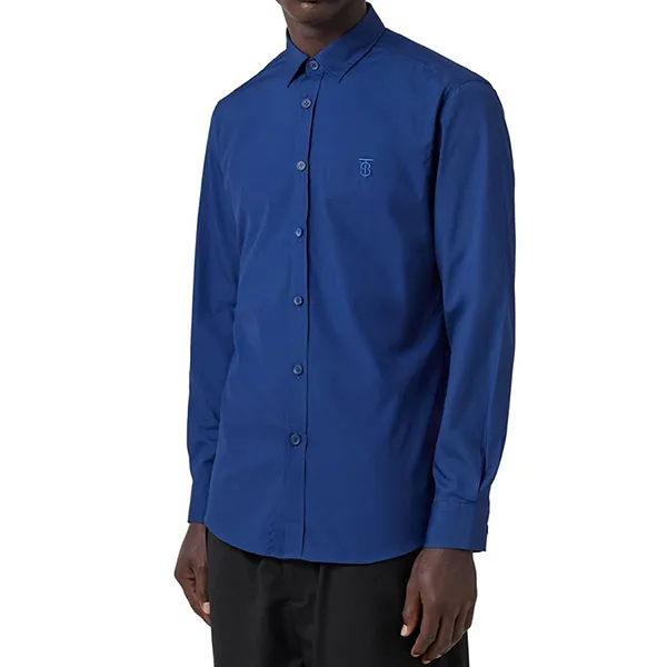 Áo Sơ Mi Nam Burberry Slim Fit Monogram Motif Stretch Cotton Poplin Shirt Màu Xanh Blue Size S