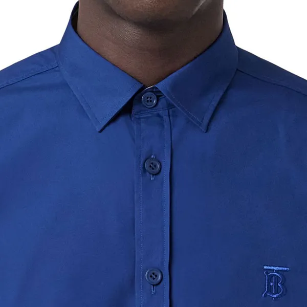 Áo Sơ Mi Nam Burberry Slim Fit Monogram Motif Stretch Cotton Poplin Shirt Màu Xanh Blue Size S