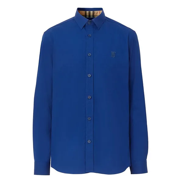 Áo Sơ Mi Nam Burberry Slim Fit Monogram Motif Stretch Cotton Poplin Shirt Màu Xanh Blue Size S