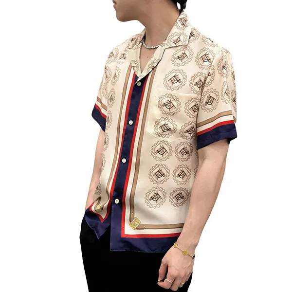 Áo Sơ Mi Nam Gucci Horse Graphic Silk 740319 Màu Kem Size 46