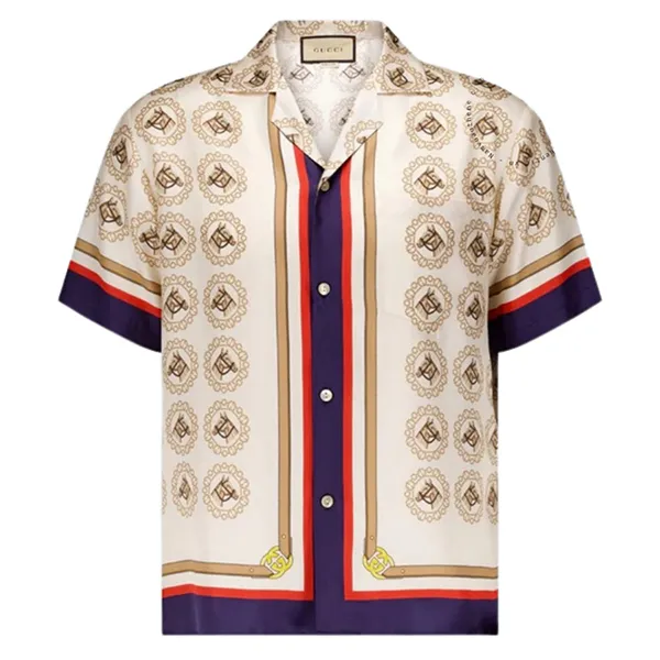 Áo Sơ Mi Nam Gucci Horse Graphic Silk 740319 Màu Kem Size 46