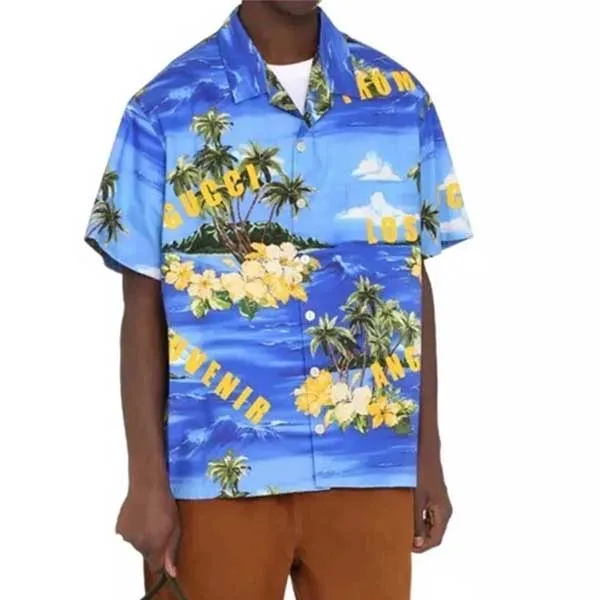 Áo Sơ Mi Nam Gucci Printed Hawaiian Poplin Los Angeles Palm Tree Bowling Shirt Màu Xanh - Vàng Size XS - Thời trang - Vua Hàng Hiệu