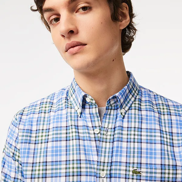 Áo Sơ Mi Nam Lacoste Lacoste Organic Cotton Regular Fit Checked Shirt CH0174-53G FYF Màu Xanh Kẻ Size 38