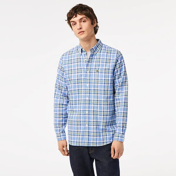 Áo Sơ Mi Nam Lacoste Lacoste Organic Cotton Regular Fit Checked Shirt CH0174-53G FYF Màu Xanh Kẻ Size 38