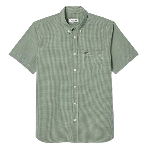 Áo Sơ Mi Nam Lacoste Men's Gingham Shirt Short Sleeve Straight Fit CH5622 10 737 Màu Xanh Lá Size 39