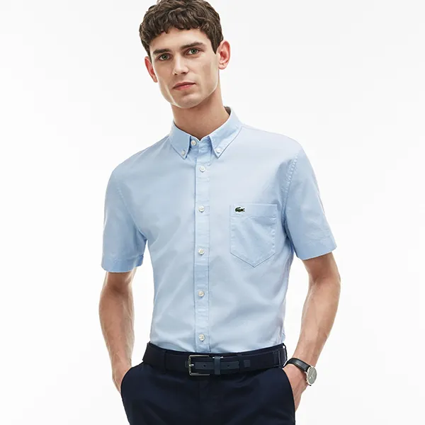 Áo Sơ Mi Nam Lacoste Men's Regular Fit Oxford Cotton CH9595 00 PNE Màu Xanh Nhạt Size 39