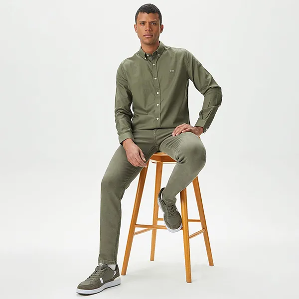 Áo Sơ Mi Nam Lacoste Men's Slim Fit Button-Down Collar Khaki Shirt CH0338.316 Màu Xanh Kaki Size 38