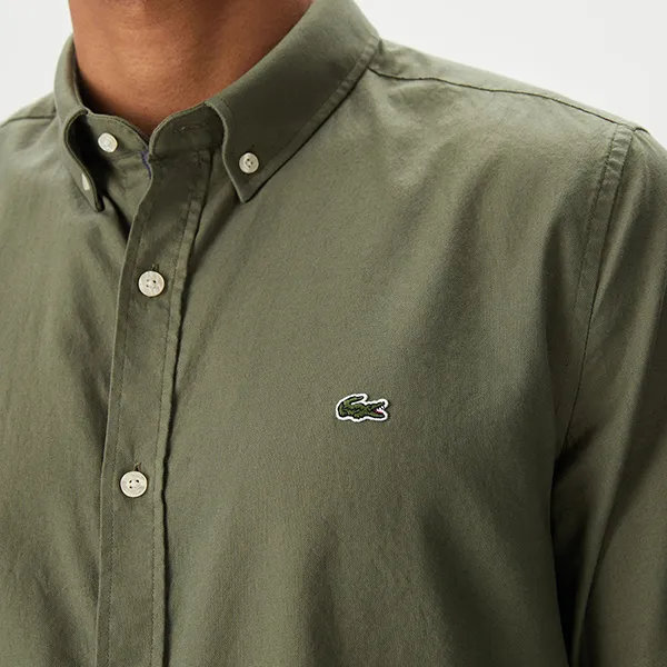 Áo Sơ Mi Nam Lacoste Men's Slim Fit Button-Down Collar Khaki Shirt CH0338.316 Màu Xanh Kaki Size 38