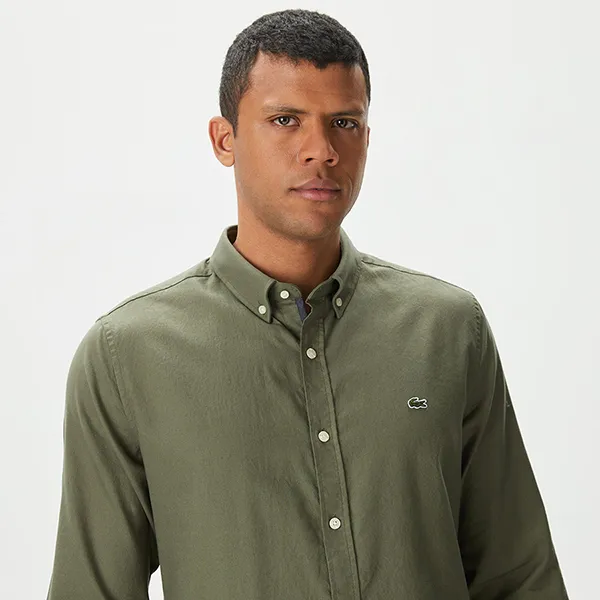Áo Sơ Mi Nam Lacoste Men's Slim Fit Button-Down Collar Khaki Shirt CH0338.316 Màu Xanh Kaki Size 38