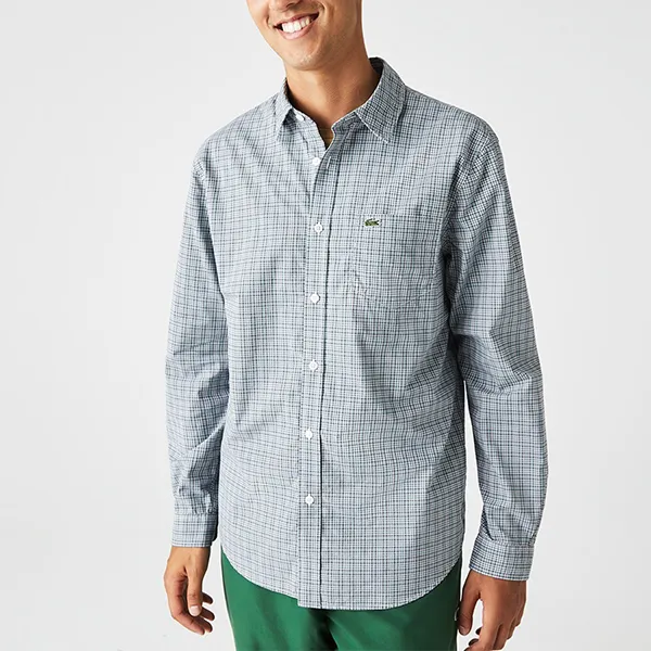 Áo Sơ Mi Nam Lacoste Regular Fit Check Print Shirt CH0193-TQ1 Màu Kẻ Xanh Kẻ Size 38