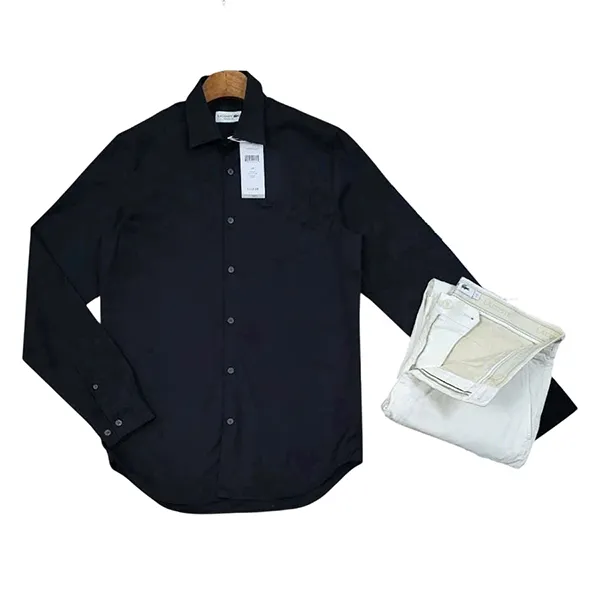 Áo Sơ Mi Nam Lacoste Men's Slim Fit Stretch Cotton Shirt Màu Đen Size 38