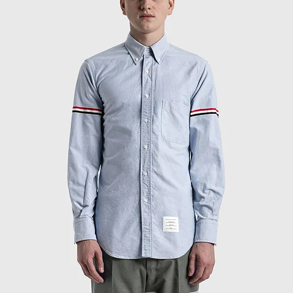 Áo Sơ Mi Nam Thom Browne Oxford Shirt with Grosgrain Armband MWL150E Màu Xanh Blue Size 0