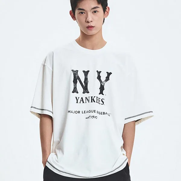 Áo Thun MLB Basic Coopers Logo Mega Overfit Functional Short Sleeve T-Shirt New York Yankees 3ATSB1153-50IVS Màu Trắng Kem - Thời trang - Vua Hàng Hiệu