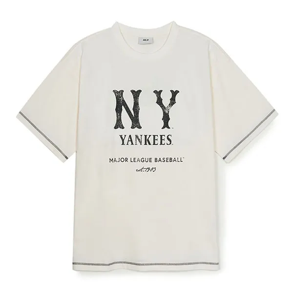 Áo Thun MLB Basic Coopers Logo Mega Overfit Functional Short Sleeve T-Shirt New York Yankees 3ATSB1153-50IVS Màu Trắng Kem - Thời trang - Vua Hàng Hiệu