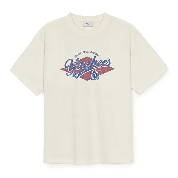 Áo Thun MLB Varsity Vintage Washing Graphic Mega Overfit T-Shirt New York Yankees 3ATSV0753-43CGD Màu Kem