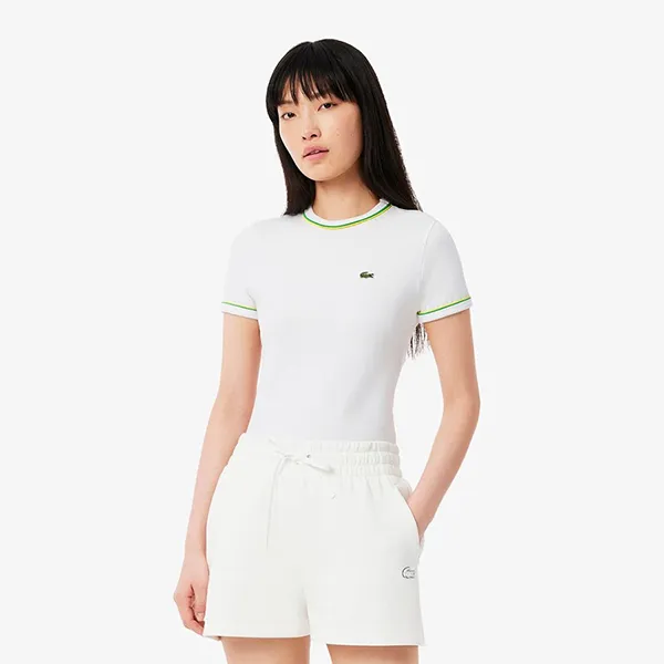 Áo Thun Nữ Lacoste Jersey TShirt With Outstanding Color Combination Pattern TF0347 FWI Màu Trắng Size 34