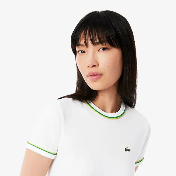 Áo Thun Nữ Lacoste Jersey TShirt With Outstanding Color Combination Pattern TF0347 FWI Màu Trắng Size 34