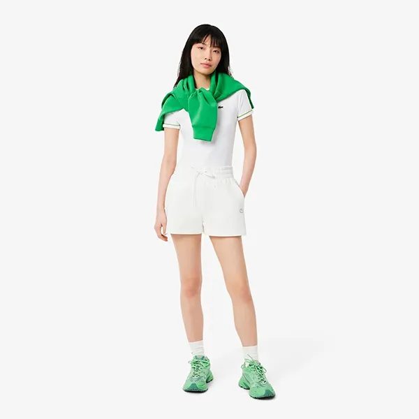 Áo Thun Nữ Lacoste Jersey TShirt With Outstanding Color Combination Pattern TF0347 FWI Màu Trắng Size 34