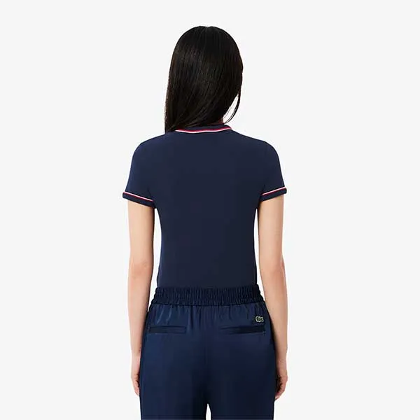 Áo Thun Nữ Lacoste Women's Contrast Accent Jersey T-Shirt TF0347 51 GWI Màu Xanh Navy Size 36
