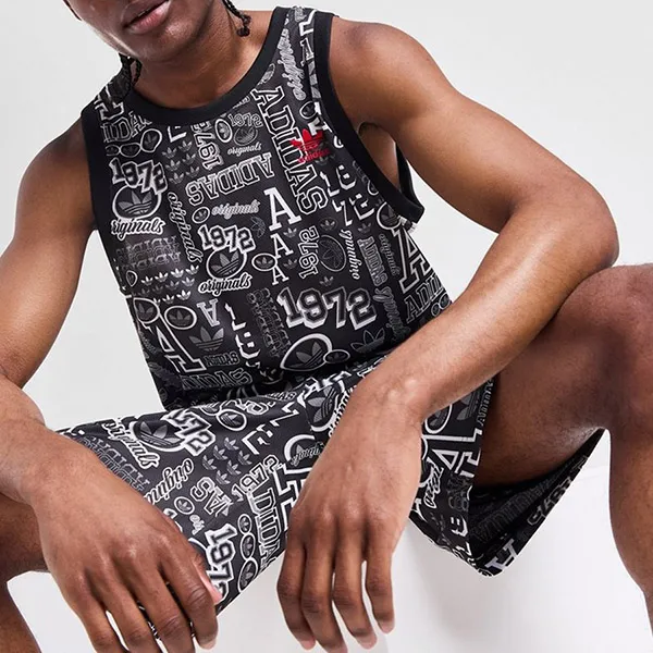 Bộ Quần Áo Cộc Tay Nam Adidas Sticker Màu Đen Size XS (Form Âu)