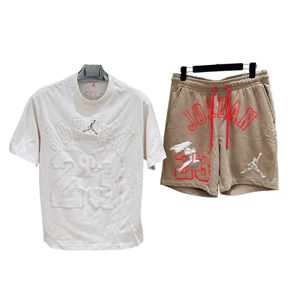 Bộ Quần Áo Cộc Tay Nam Nike Air Jordan HJ6542/HJ6543 Màu Trắng/Nâu Size L (Form Á)