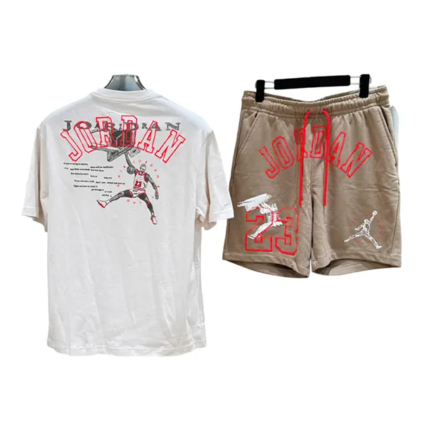 Bộ Quần Áo Cộc Tay Nam Nike Air Jordan HJ6542/HJ6543 Màu Trắng/Nâu Size L (Form Á)